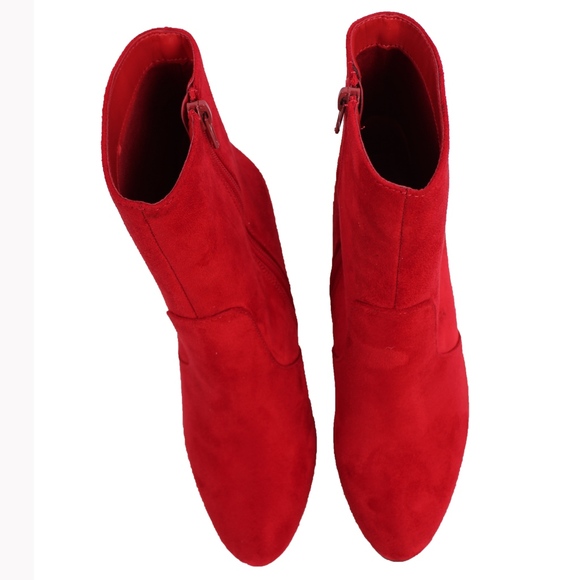 SIZE 7.5 Red Almond Toe High Top Chunky heel Boot - Picture 5 of 8